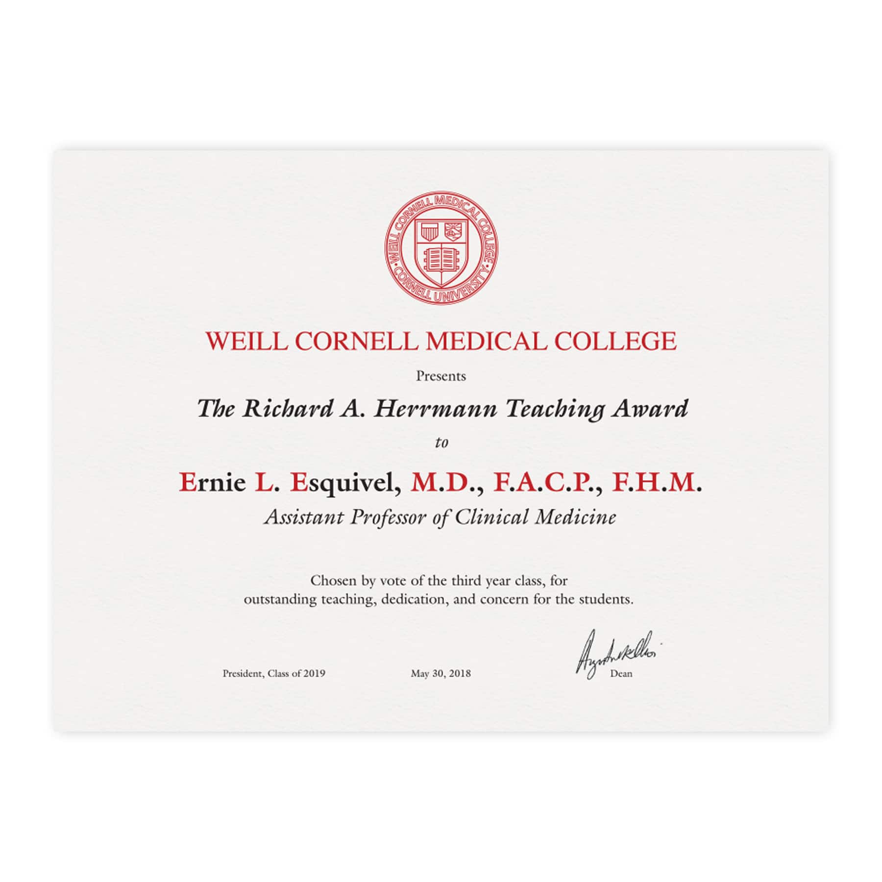 Cornell School of Medicine Teaching Award