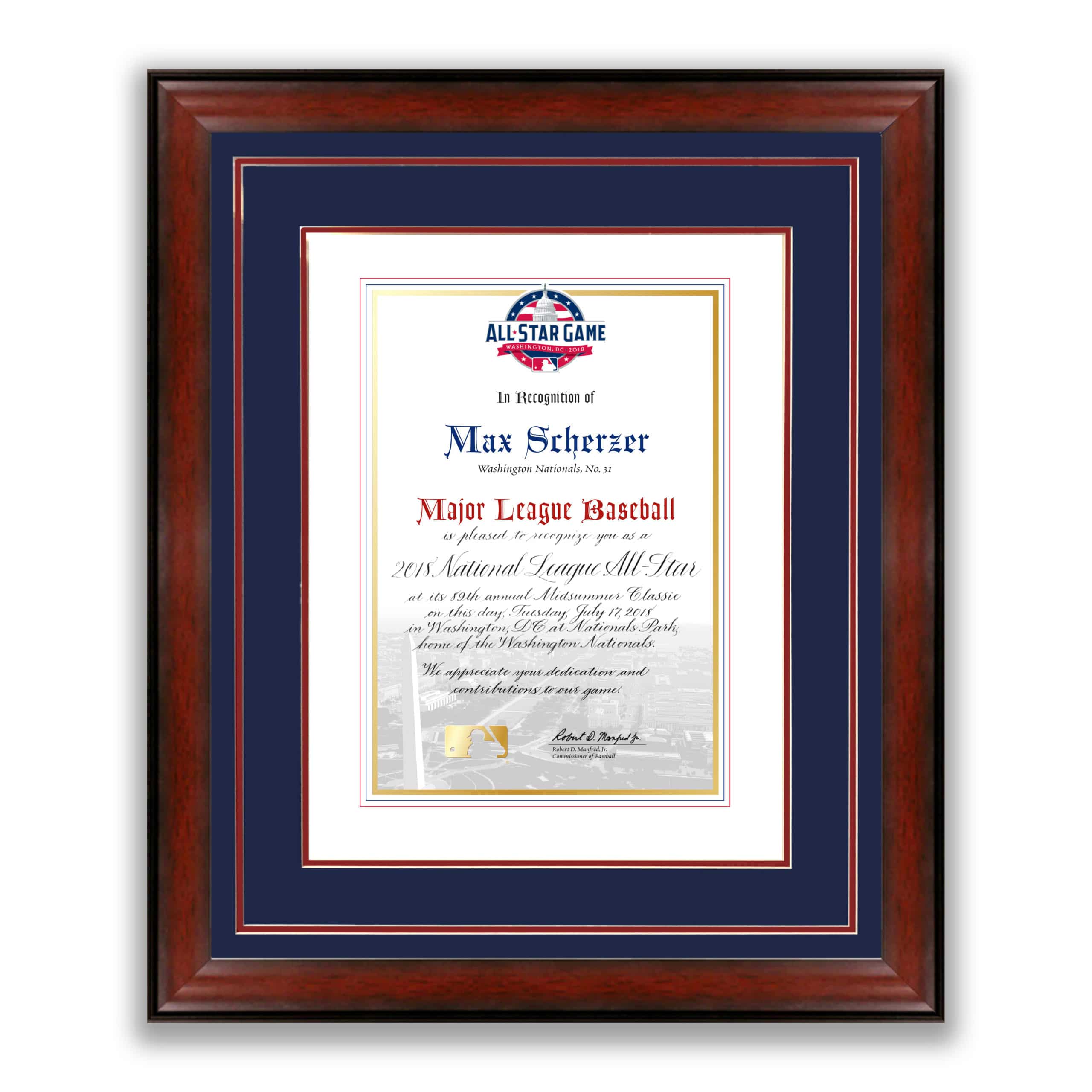 Major League Baseball All Star Game Certificate