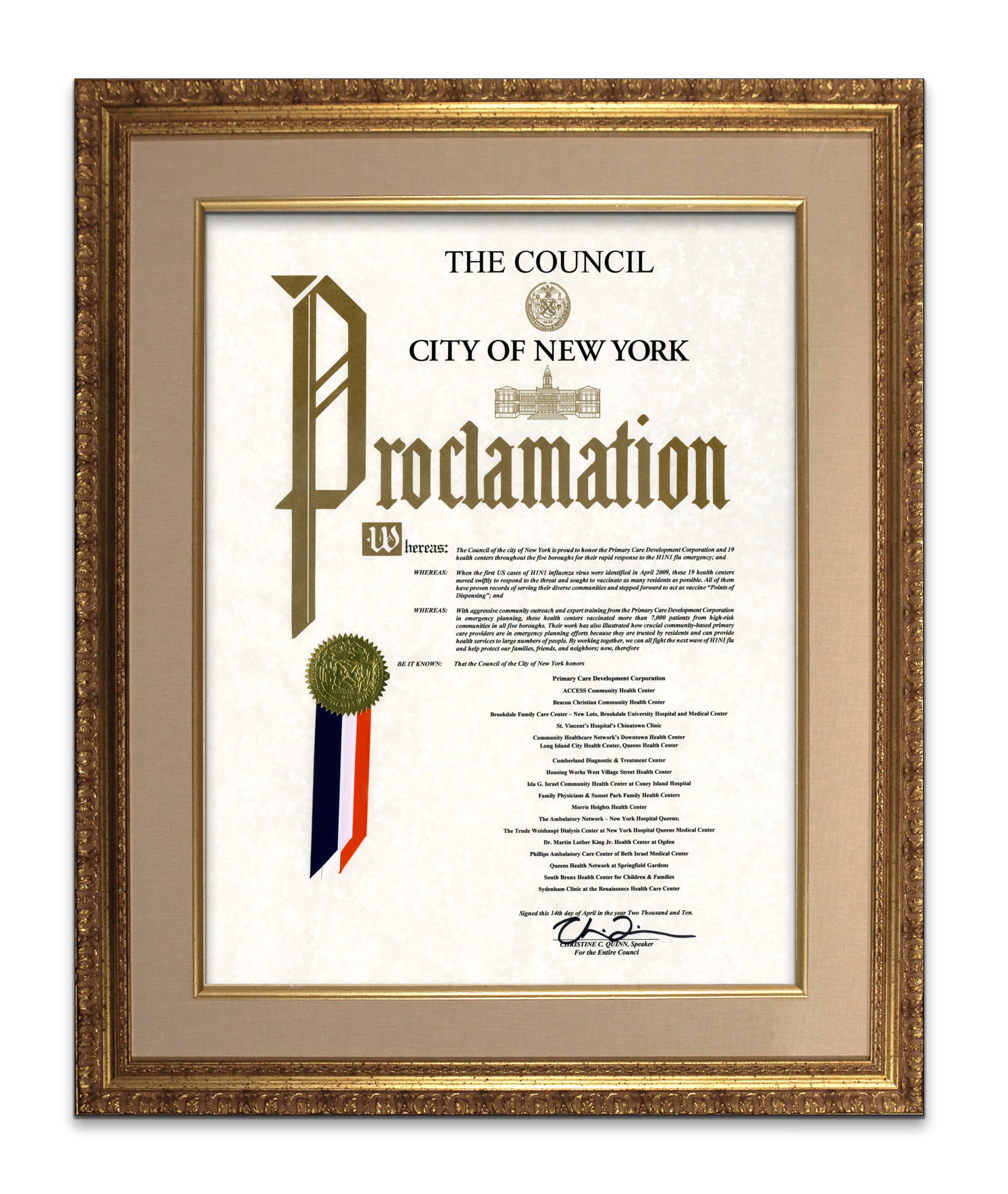 The Council City of New York proclamation